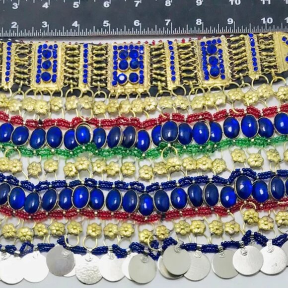 Blue Stone Beads Choker Necklace, Afghan Tribal Choker Necklace, Boho Statement - Picture 9 of 11